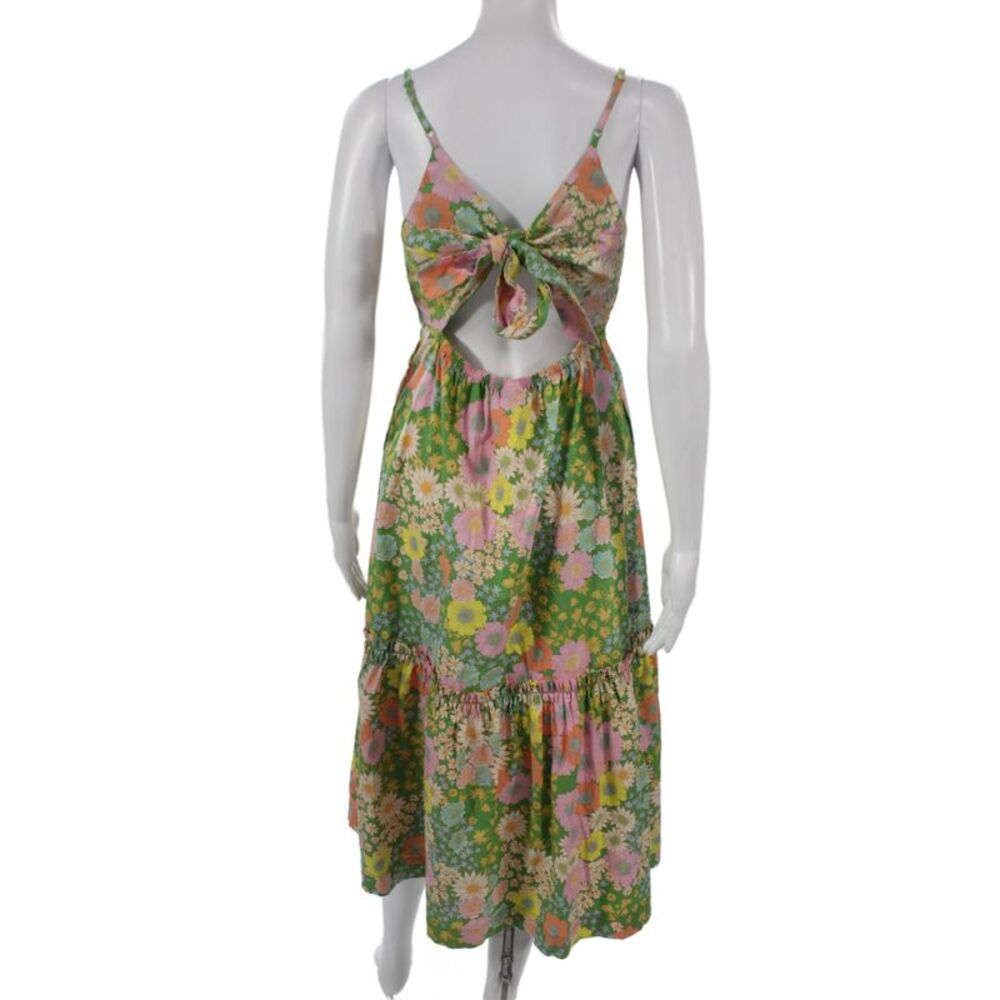 Scoop Womens Green Floral Cotton Sundress V-Neck Sleeveless Midi Size S - Picture 3 of 5